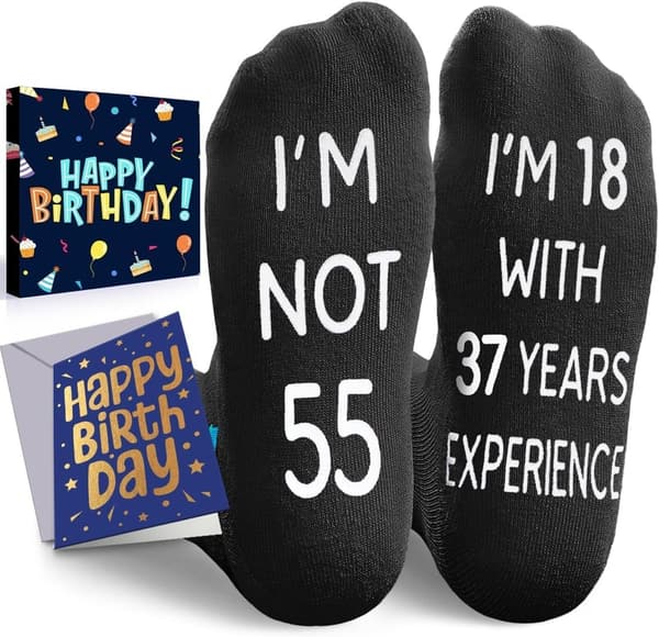 Birthday Gift Socks for Men & Women - Age 55-60, with Card