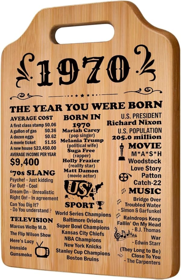 55th Birthday Cutting Board for Him/Her - Vintage 1970 Design