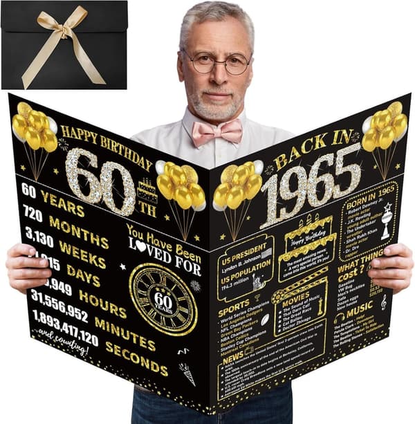 60th Birthday Giant Card with Envelope for Men and Women