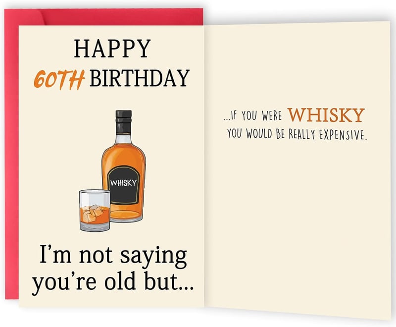 60th Birthday Card for Him/Her – Funny Whiskey Design