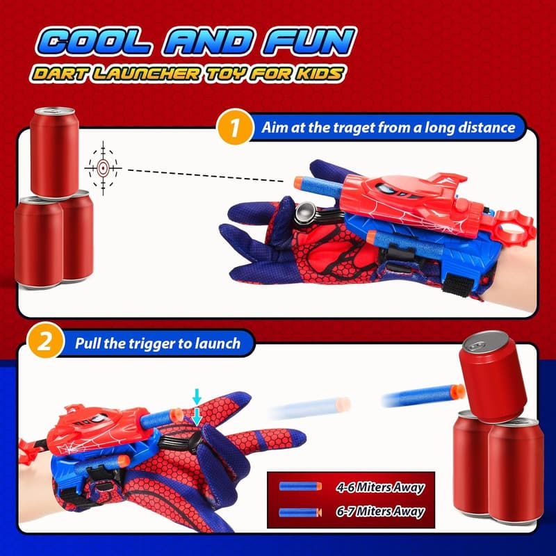 Kids' Web Shooter Toy with Glove Launcher for Ages 5-12