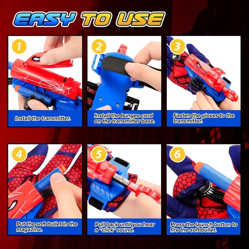 Kids' Web Shooter Toy with Glove Launcher for Ages 5-12