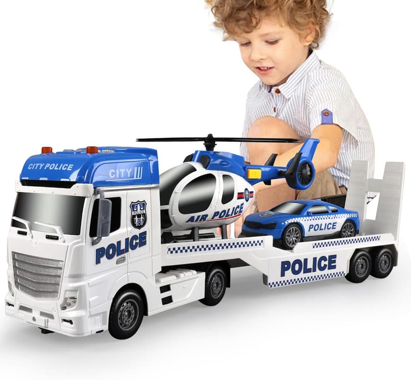 Toddler Police Semi Truck Toy Set - Birthday Gift for Boys 3-6 Yrs