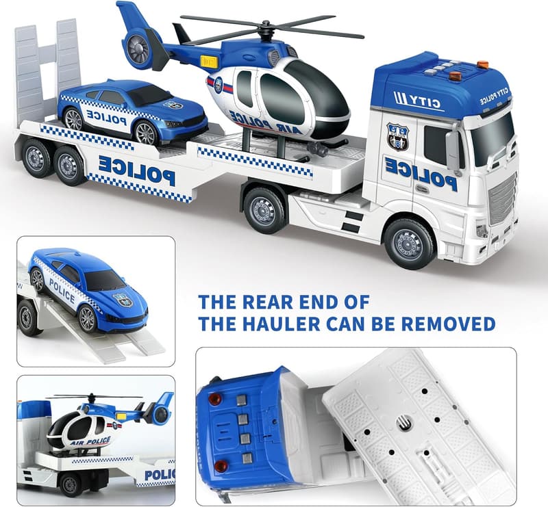 Toddler Police Semi Truck Toy Set - Birthday Gift for Boys 3-6 Yrs
