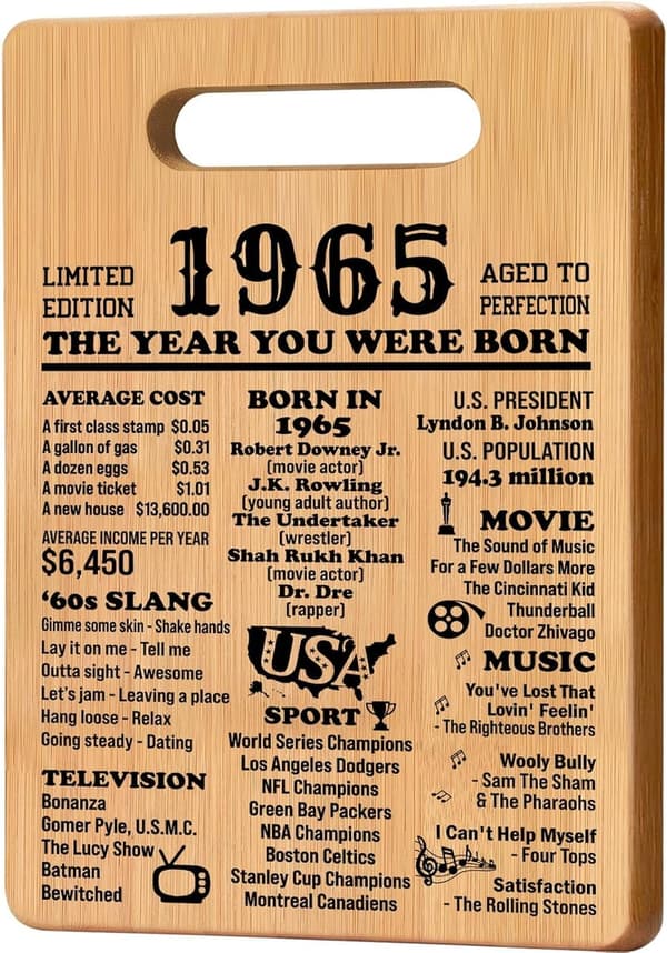 1965 Cutting Board for 60th Birthday - Unique Gift for Him/Her