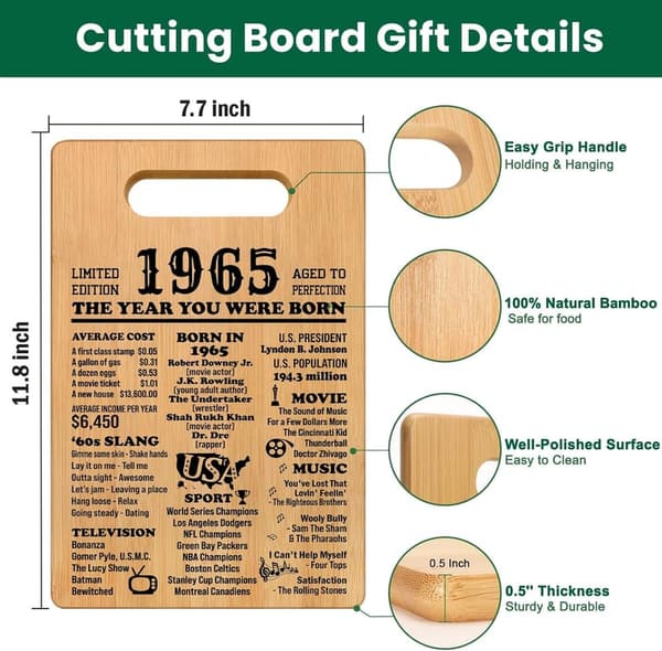 1965 Cutting Board for 60th Birthday - Unique Gift for Him/Her