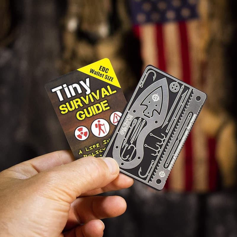 Mini Survival Tool & Guide: 17-in-1 Emergency Wallet Card