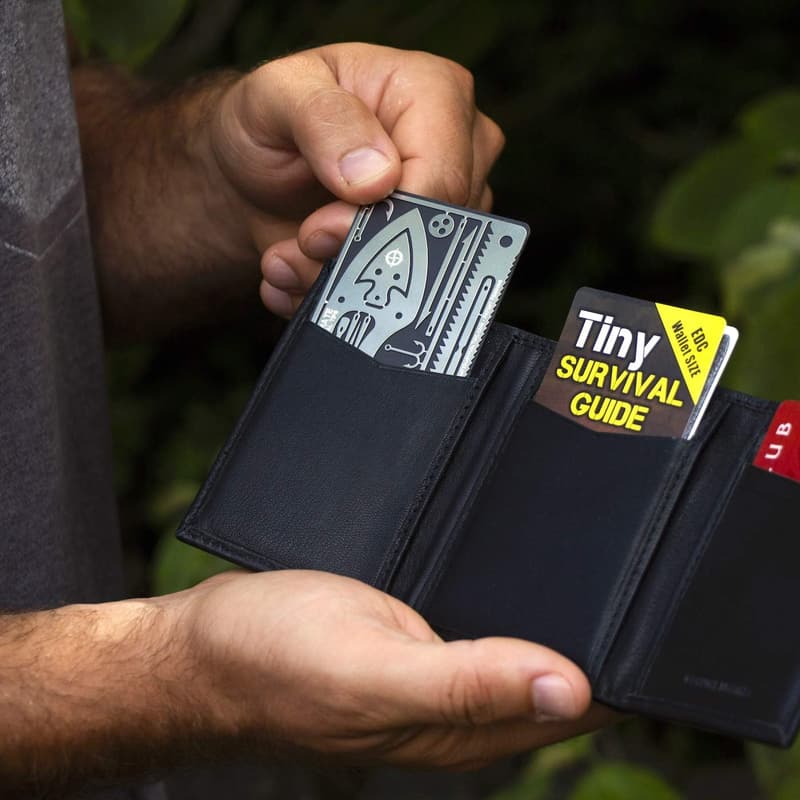 Mini Survival Tool & Guide: 17-in-1 Emergency Wallet Card