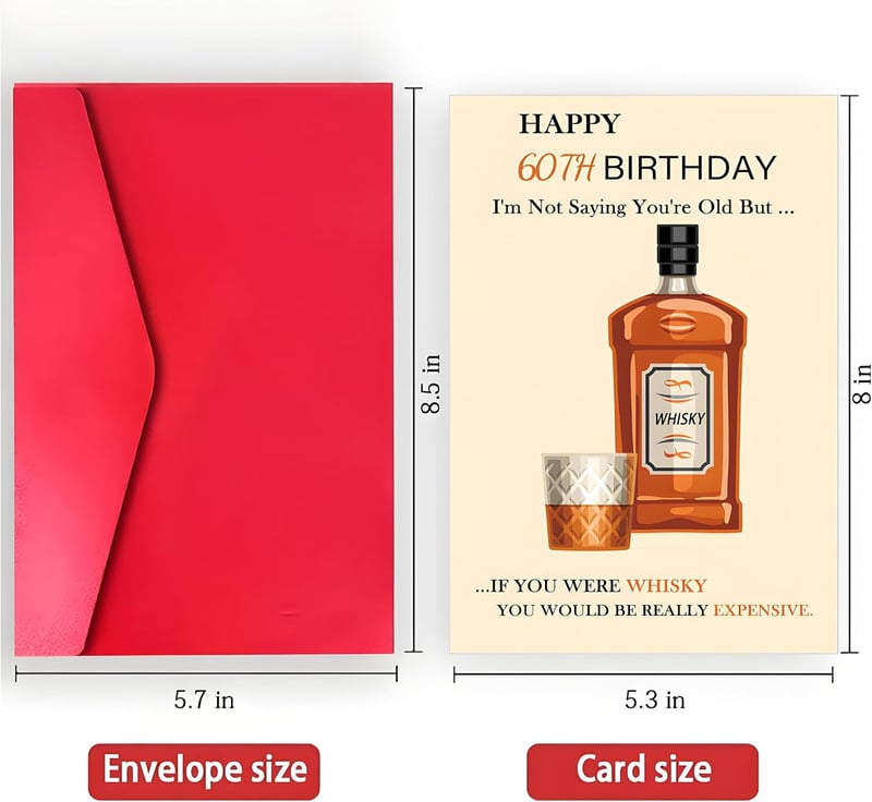 60th Birthday Card - Funny Whiskey Gift for Men and Women
