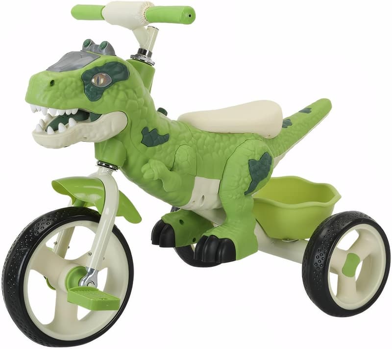 Kids Dinosaur Tricycle with Music & Storage Basket - Ages 2-6