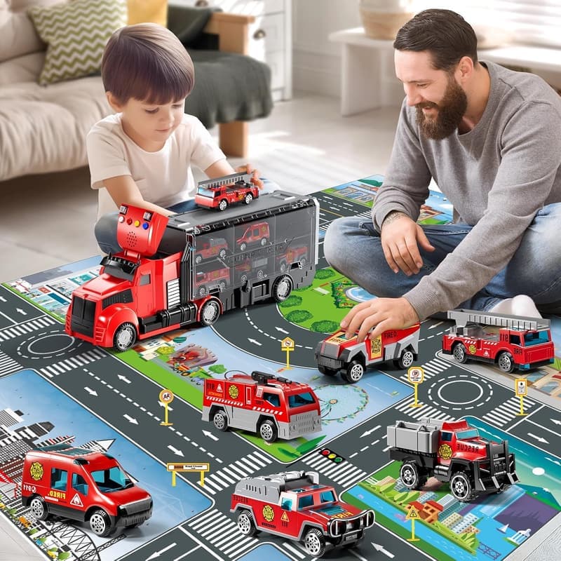 Fire Truck Toy Set with Play Mat – Ideal Birthday Gift for Boys 3-9