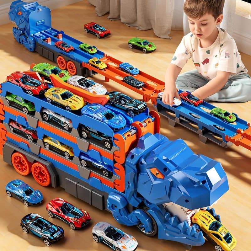Dinosaur Car Track Set with 12 Die-Cast Cars for Kids 3-12