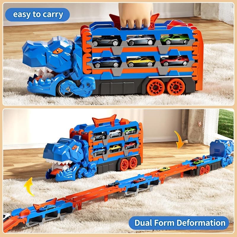 Dinosaur Car Track Set with 12 Die-Cast Cars for Kids 3-12