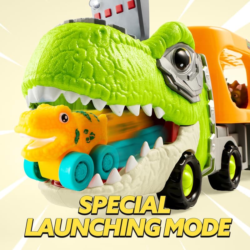 Dinosaur Car Carrier Truck Toy with 6 Vehicles for Toddlers