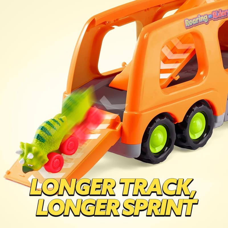 Dinosaur Car Carrier Truck Toy with 6 Vehicles for Toddlers