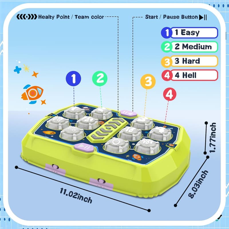 Toddler Hammer Mole Game Toy for Ages 3-8, 36 Levels