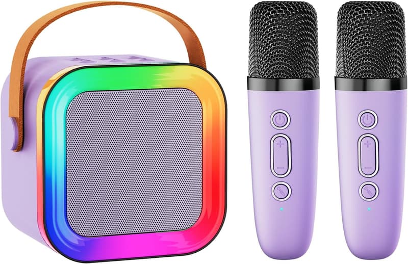 Portable Bluetooth Karaoke Machine with 2 Microphones for Kids