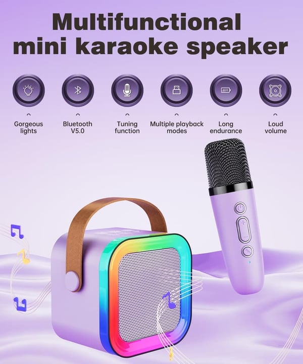 Portable Bluetooth Karaoke Machine with 2 Microphones for Kids
