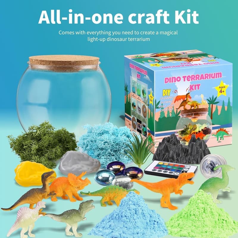 Dinosaur Terrarium Kit - DIY Light Up Craft for Kids Ages 4-12