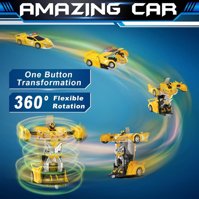 Transforming Remote Control Car Robot - 1:18 Scale, 360° Drift, 5+ Yrs