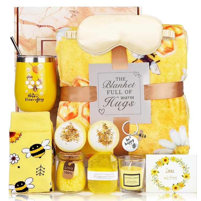 Birthday Bee Spa Gifts for Women - Inspirational Blanket & Candle