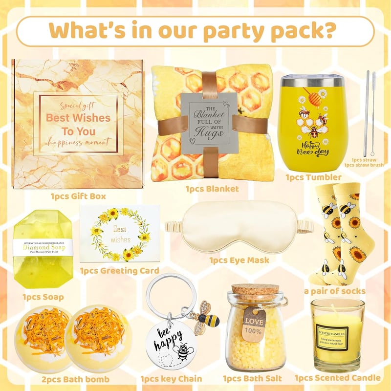 Birthday Bee Spa Gifts for Women - Inspirational Blanket & Candle