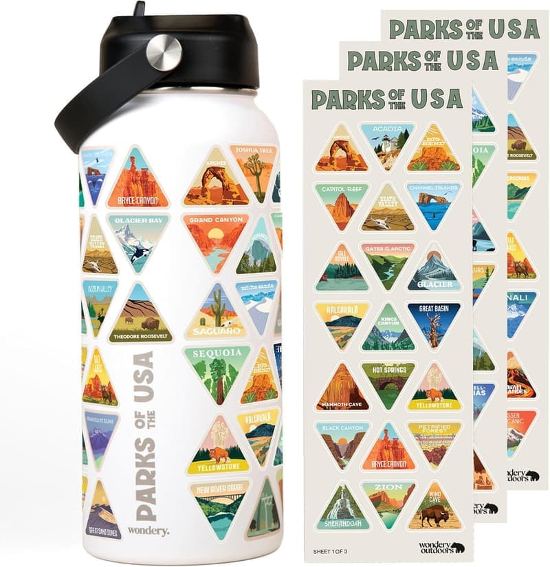 National Parks Water Bottle - 32 oz Insulated with 63 Stickers