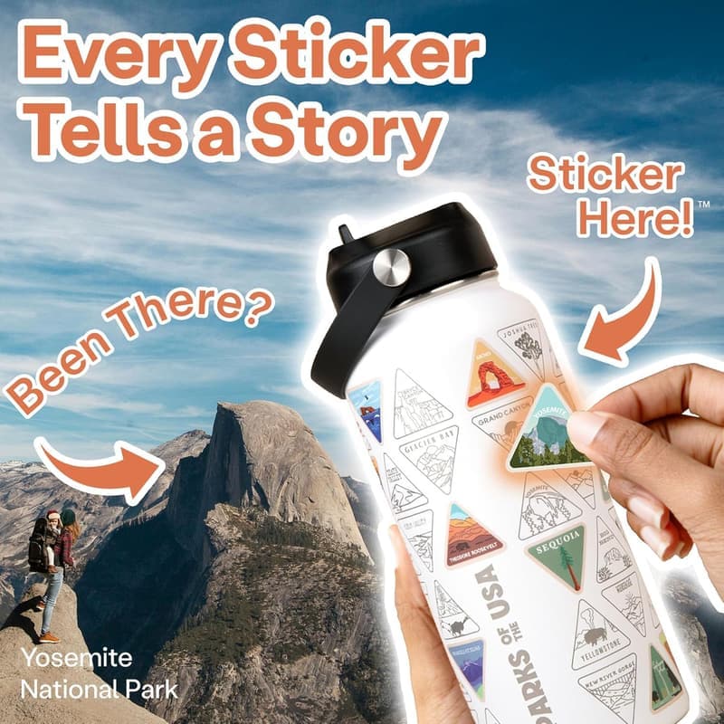 National Parks Water Bottle - 32 oz Insulated with 63 Stickers