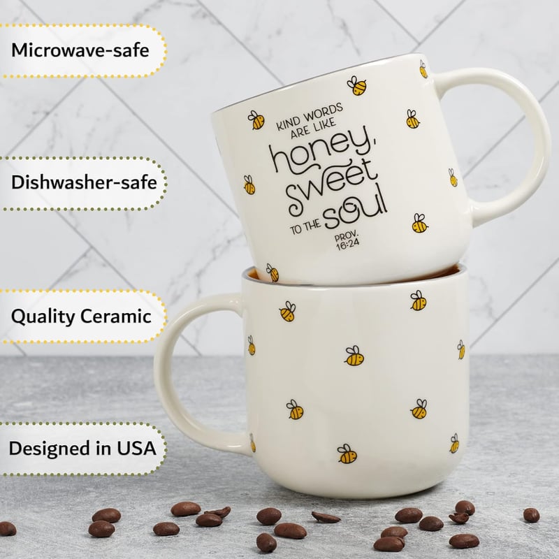 Inspirational Bible Verse Ceramic Mug for Women - 15 oz Bumble Bee Design