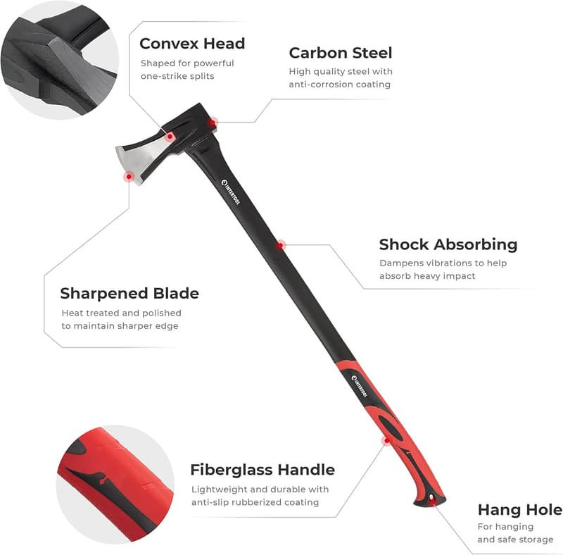 Wood Splitting Maul & Felling Axe Set with Shock Absorbing Handles