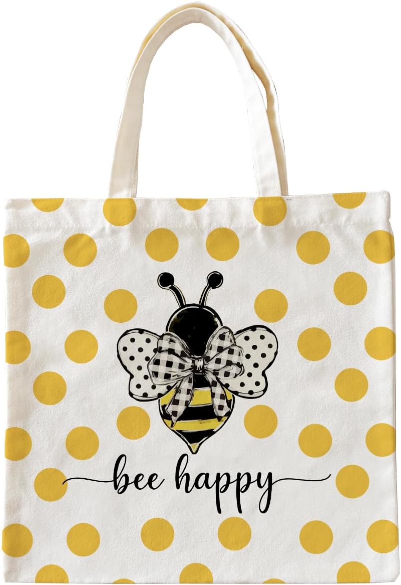 Inspirational Bee Happy Canvas Tote Bag for Women