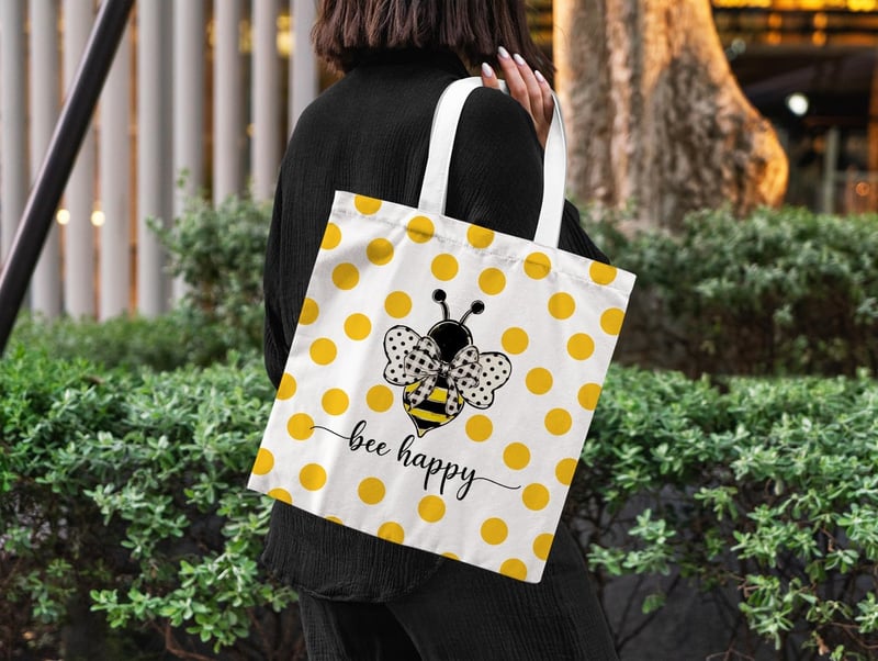 Inspirational Bee Happy Canvas Tote Bag for Women