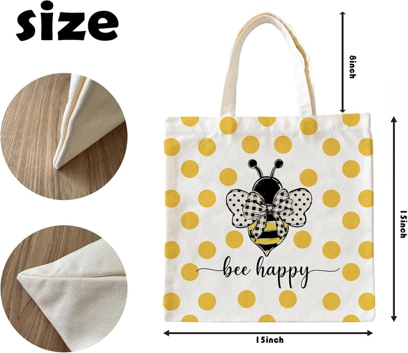 Inspirational Bee Happy Canvas Tote Bag for Women