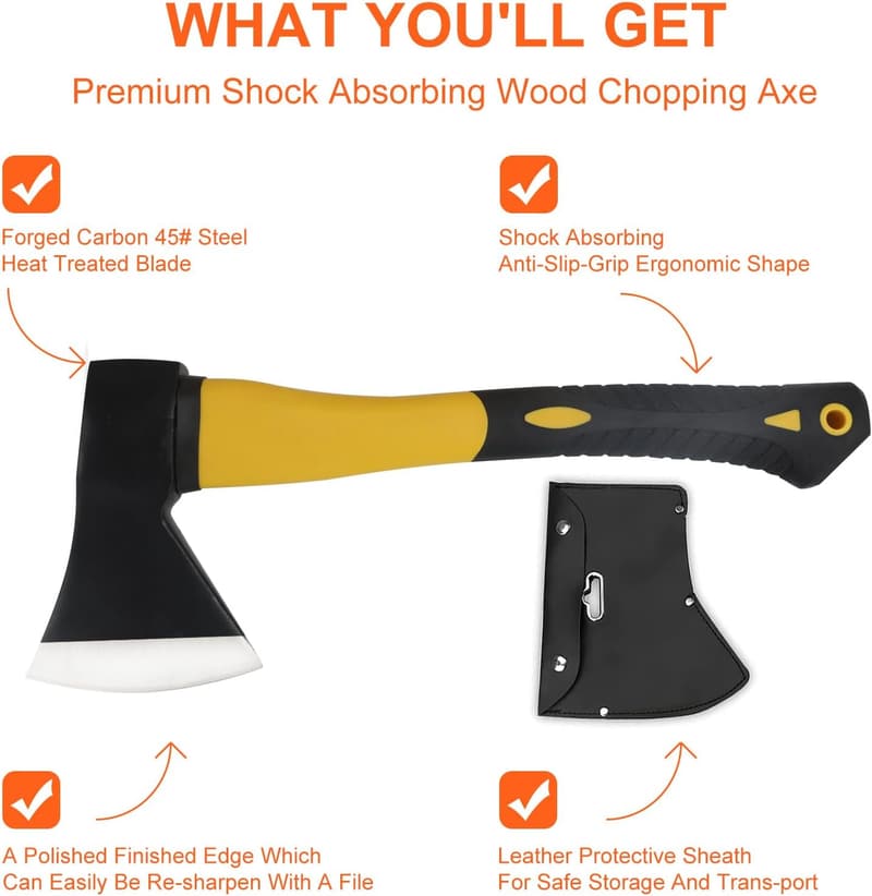 Camping Hatchet with Sheath - Outdoor Chopping Axe for Wood Splitting