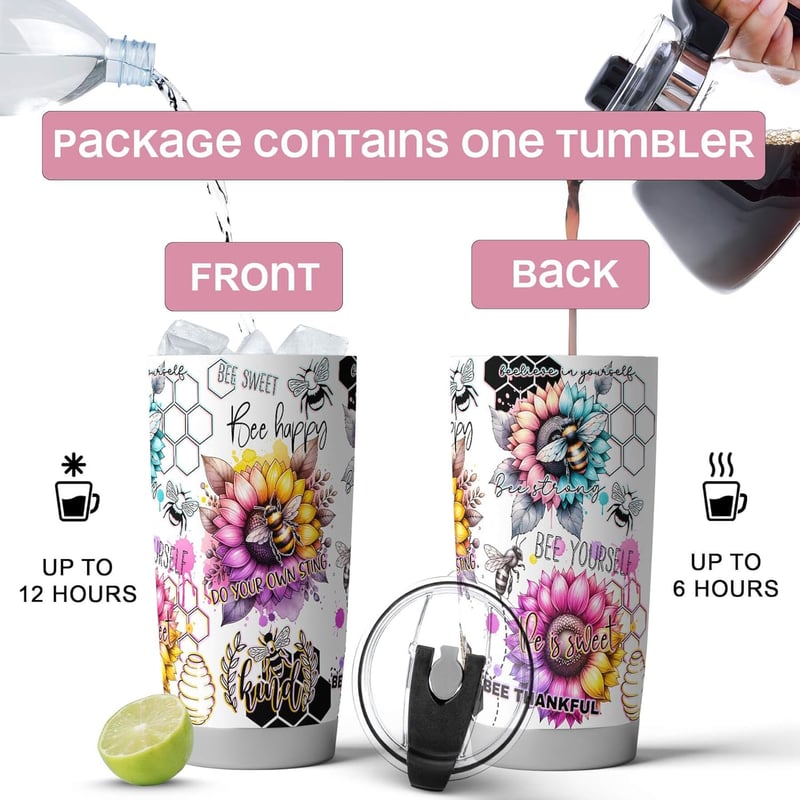 Bee Yourself Inspirational Tumbler, 20 oz Stainless Steel Mug