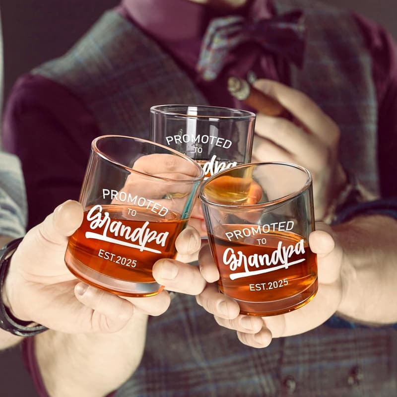 New Grandpa Whiskey Glass EST 2025 - Unique Father's Day Gift