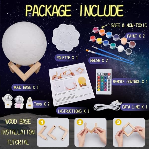 DIY Moon Lamp Painting Kit - 16 Colors Night Light Gift for Kids