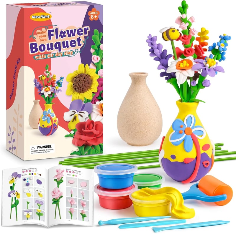 Kids' Flower Craft Kit with Air Dry Clay - Make Your Own Bouquet