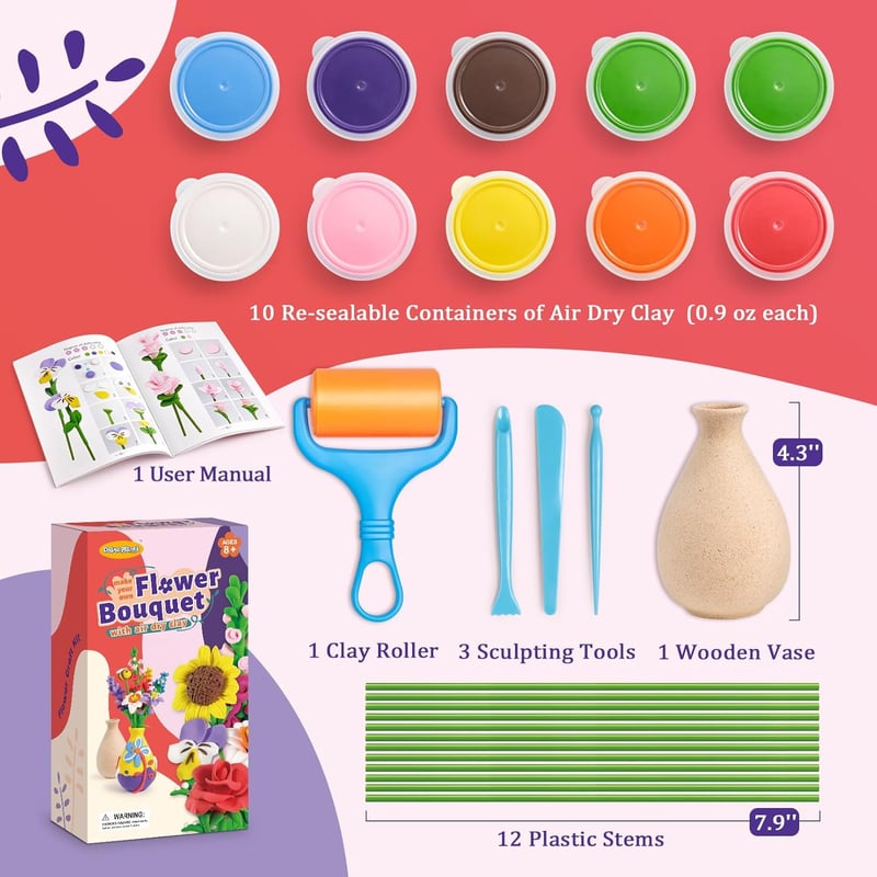 Kids' Flower Craft Kit with Air Dry Clay - Make Your Own Bouquet