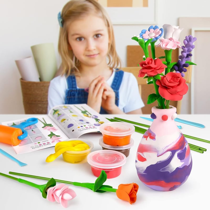 Kids' Flower Craft Kit with Air Dry Clay - Make Your Own Bouquet