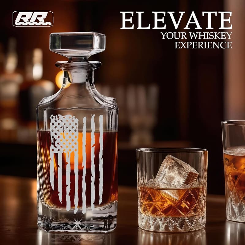 Patriotic Whiskey Decanter with Airtight Stopper for Dad