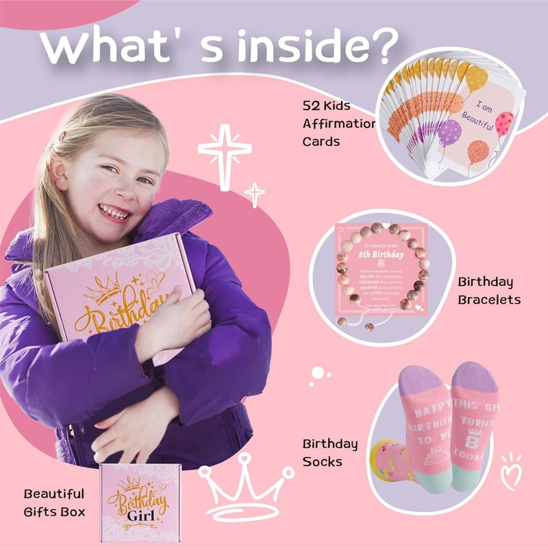 8th Birthday Affirmation Cards for Girls - Inspirational Gift