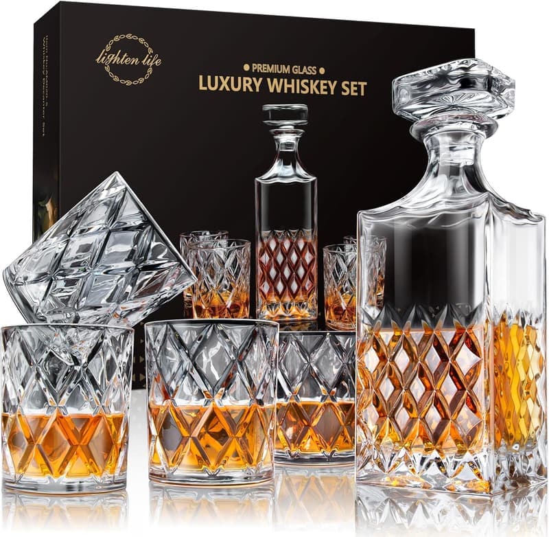 Italian Style Whiskey Decanter Set with Gift Box and 4 Glasses
