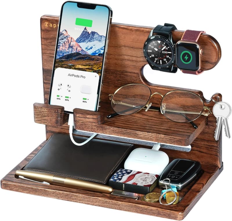 Ash Wood Phone Docking Station - Gifts for Men, Dad, Husband