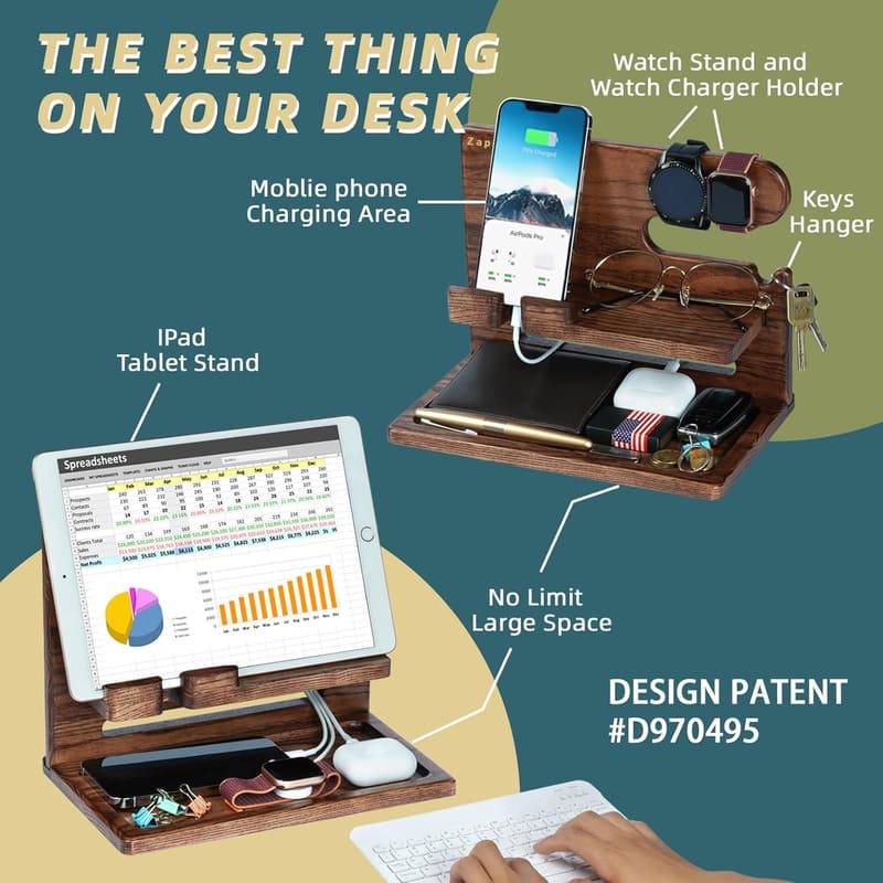 Ash Wood Phone Docking Station - Gifts for Men, Dad, Husband
