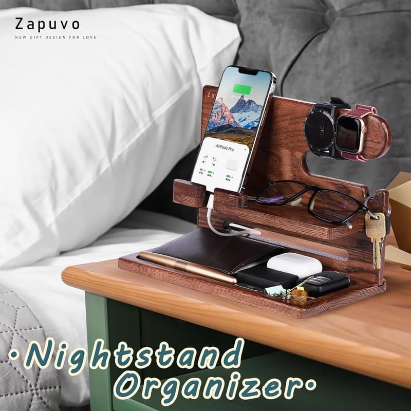 Ash Wood Phone Docking Station - Gifts for Men, Dad, Husband