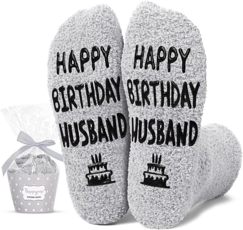 Grey Fuzzy Birthday Socks for Him - Ideal Gift for Dad and Brother
