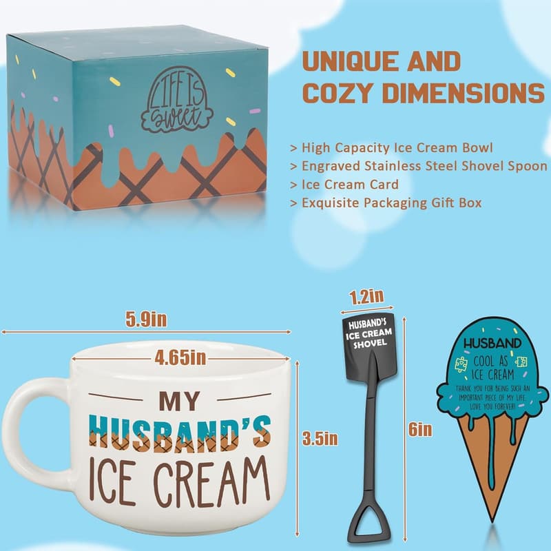 Romantic Anniversary Novelty Ice Cream Bowl Set for Husband