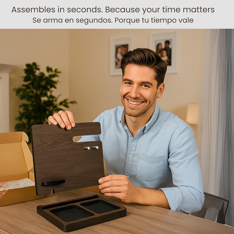 Premium Wood Nightstand & Desk Organizer – Phone Stand & Charging Station for Men