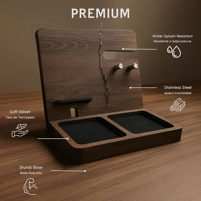 Premium Wood Nightstand & Desk Organizer – Phone Stand & Charging Station for Men